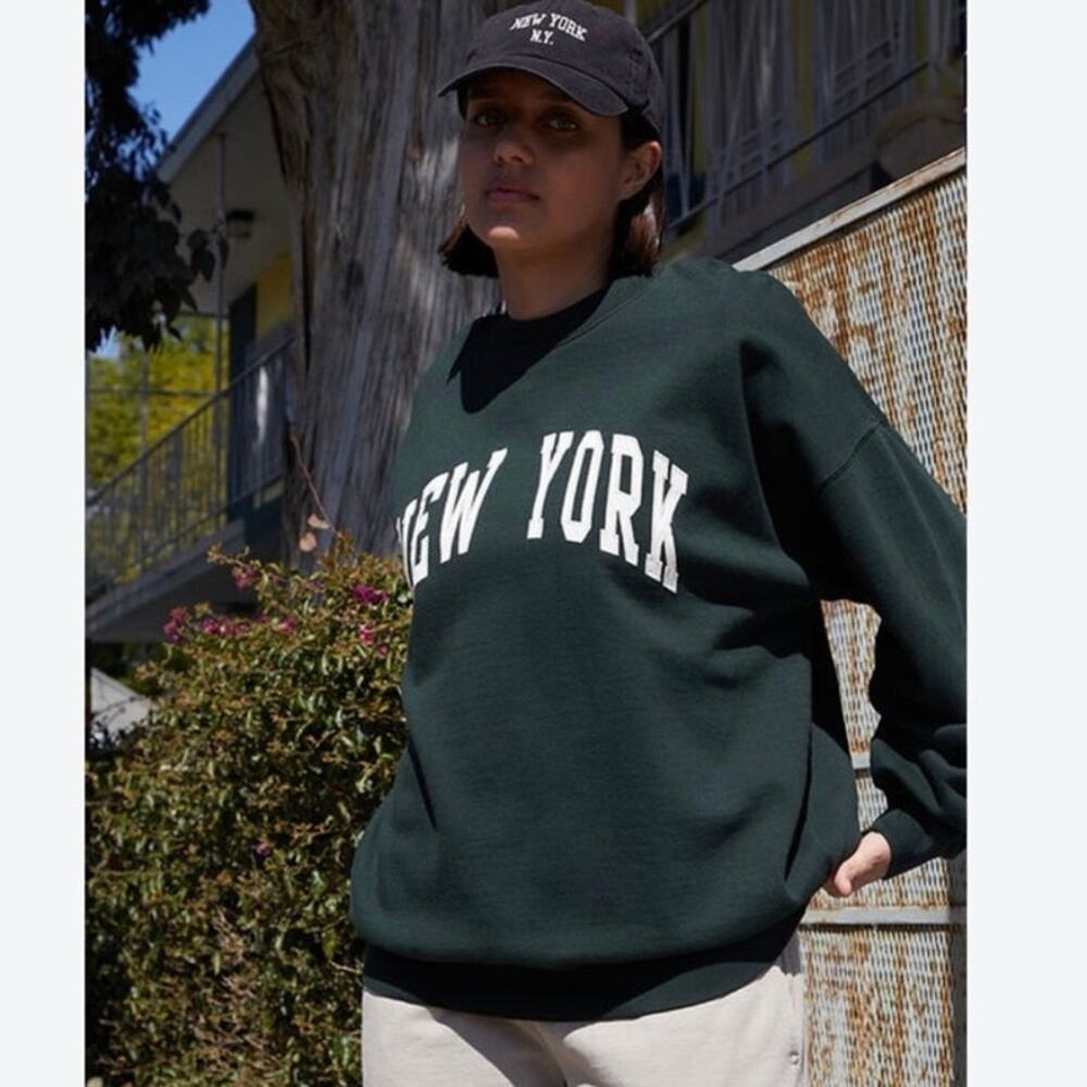John Galt Green Erica New York Crew Neck Sweatshirt one size oversized fit